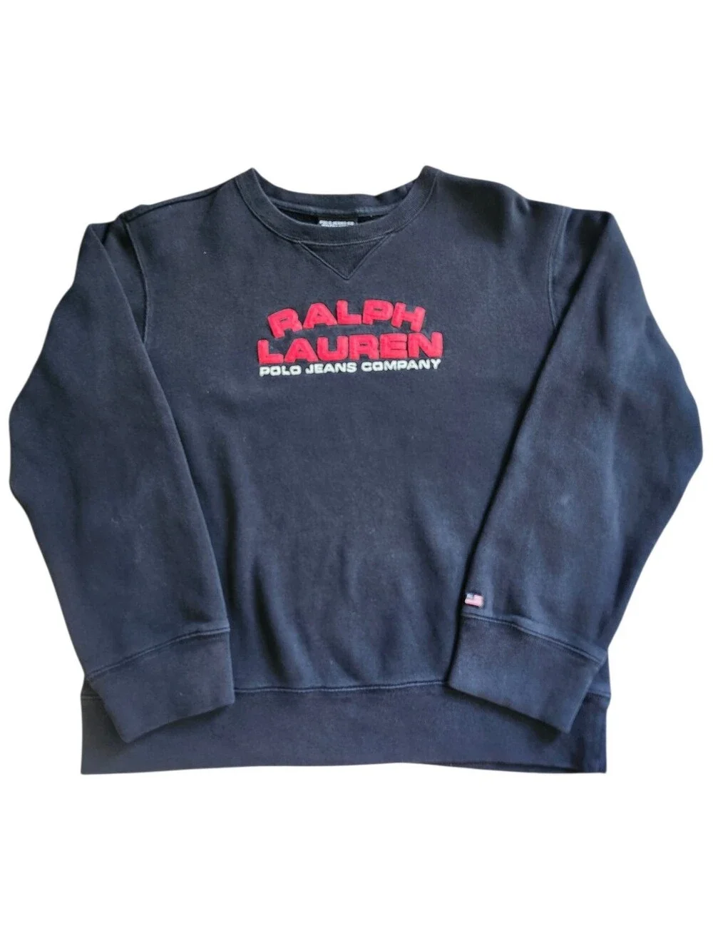 Polo Jeans Co Ralph Lauren Vintage Black Crewneck Sweatshirt Spell Out Sz. M